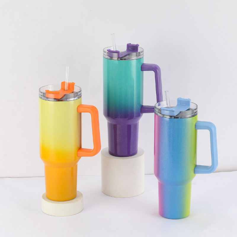 40oz Sublimation Stainless Steel Shimmer/Glitter Travel Mug with Removable Handle