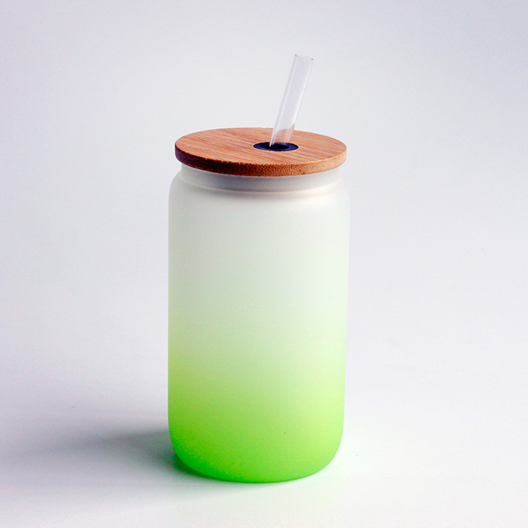 16oz Sublimation Gradient Glass Mason Jar Bottle Sublimation Cup with Bamboo Lid