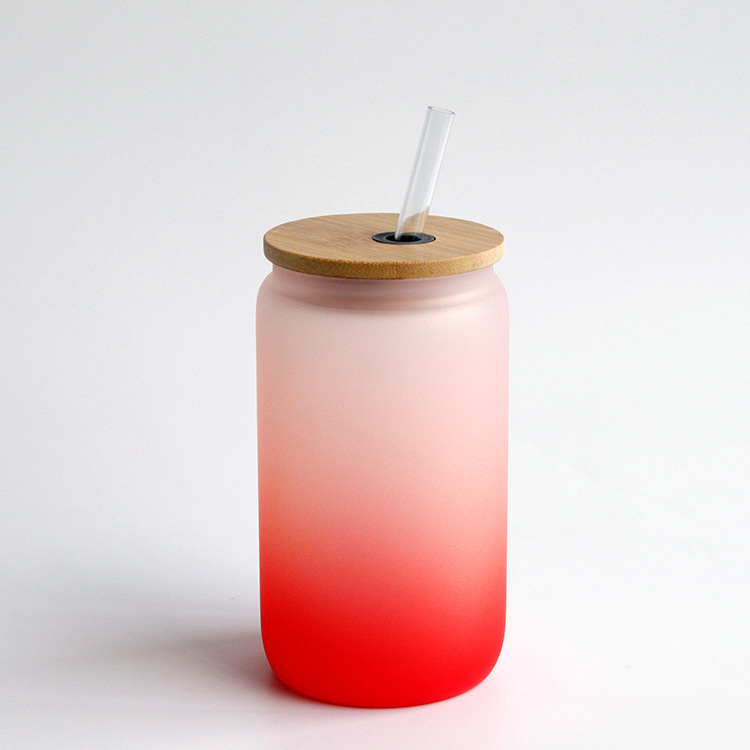 16oz Sublimation Gradient Glass Mason Jar Bottle Sublimation Cup with Bamboo Lid