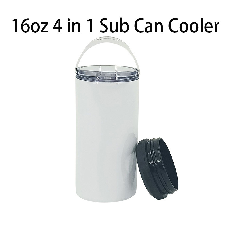 16oz Sublimation 4 in 1 Straight Can Cooler Koozies with 2 Lids