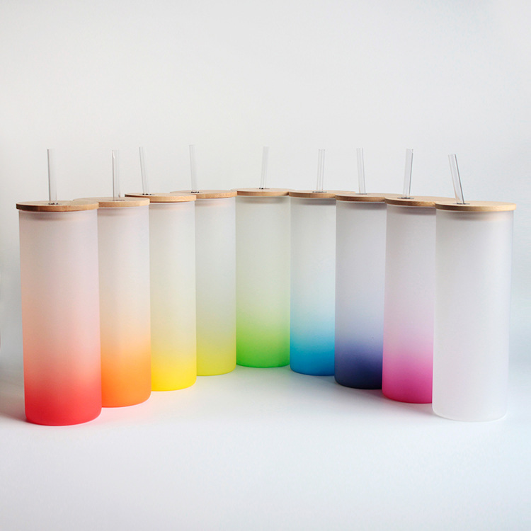 25oz Sublimation Gradient Glass Mason Jar Bottle Sublimation Glass Cup with Bamboo Lid