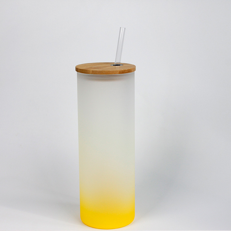 25oz Sublimation Gradient Glass Mason Jar Bottle Sublimation Glass Cup with Bamboo Lid