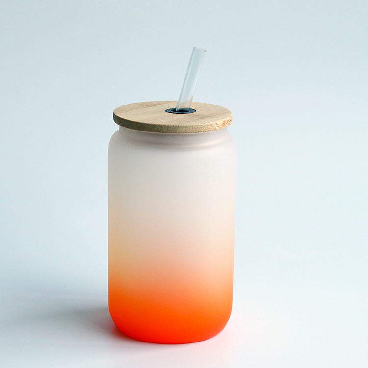 16oz Sublimation Gradient Glass Mason Jar Bottle Sublimation Cup with Bamboo Lid