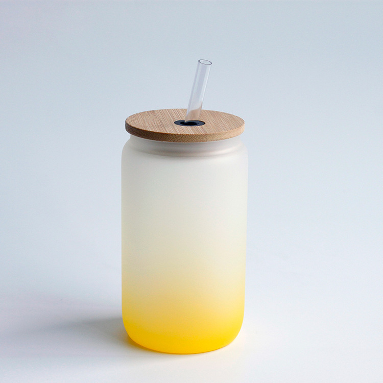 16oz Sublimation Gradient Glass Mason Jar Bottle Sublimation Cup with Bamboo Lid