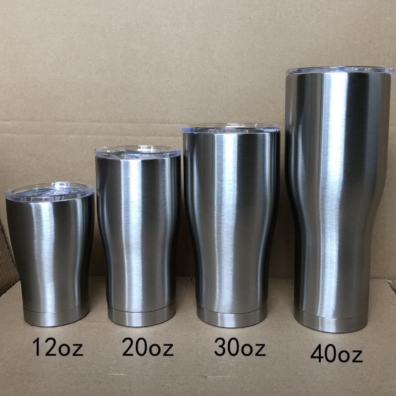 Double Walled Stainless Steel Silver Curve Tumbler Travel Mug