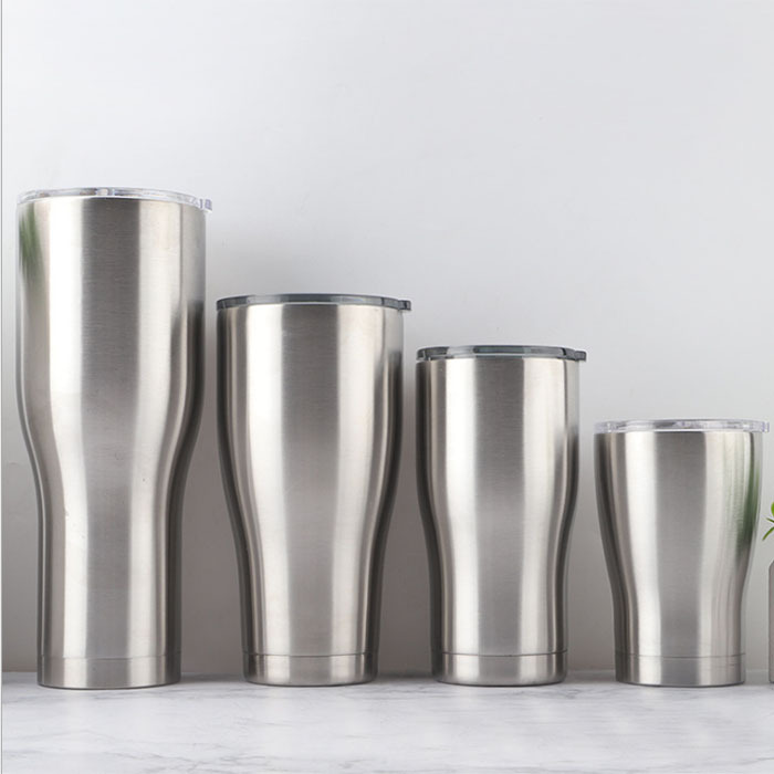 Double Walled Stainless Steel Silver Curve Tumbler Travel Mug