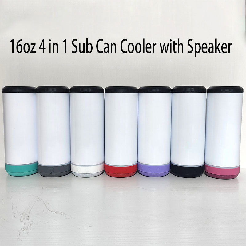 16oz Sublimation 4 in 1 Straight Can Cooler Koozies with Speaker