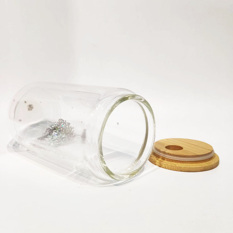 12oz/16oz/20oz Sublimation Double Wall Snow Globe Glass Cup with Bamboo Lid
