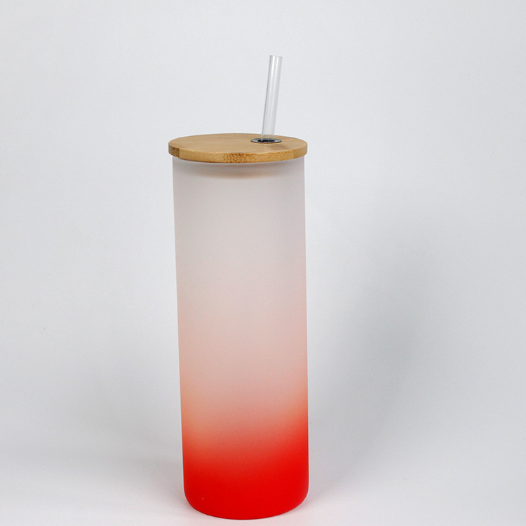 25oz Sublimation Gradient Glass Mason Jar Bottle Sublimation Glass Cup with Bamboo Lid