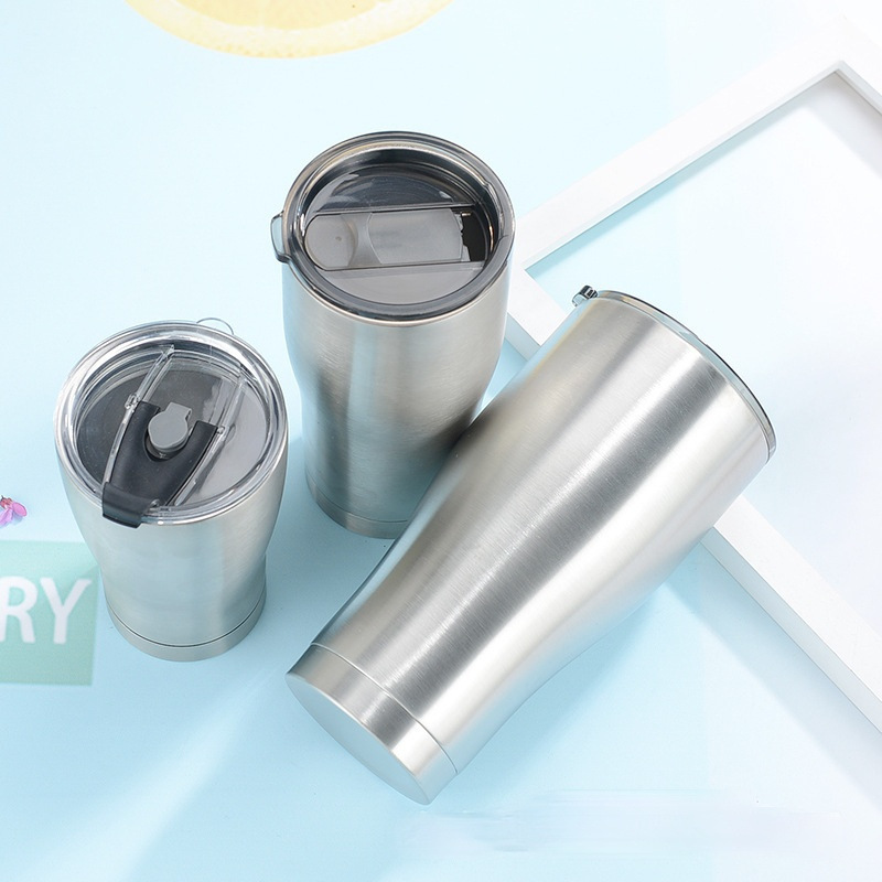 Double Walled Stainless Steel Silver Curve Tumbler Travel Mug