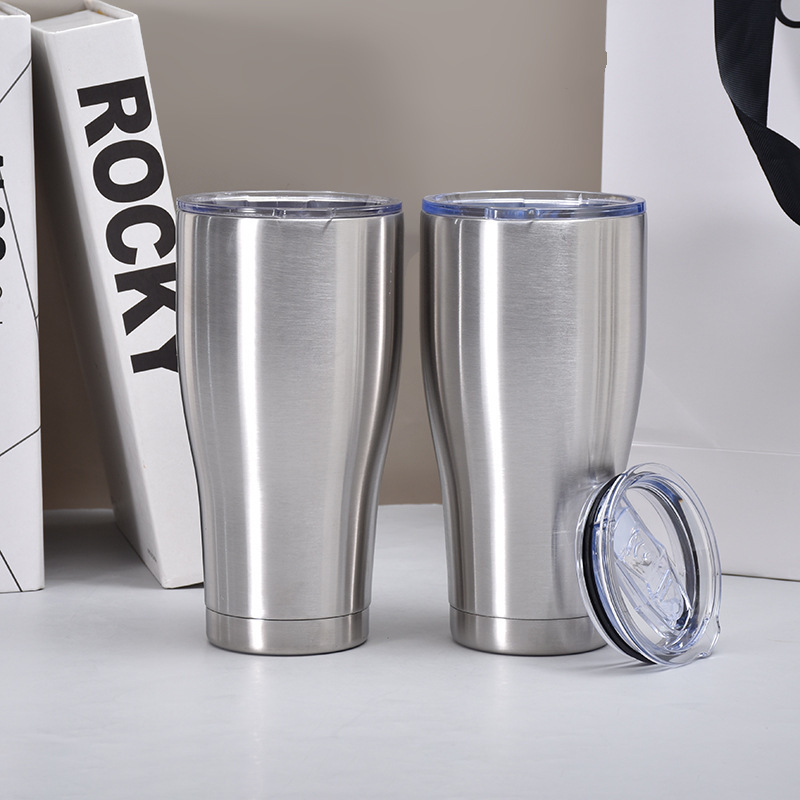 Double Walled Stainless Steel Silver Curve Tumbler Travel Mug