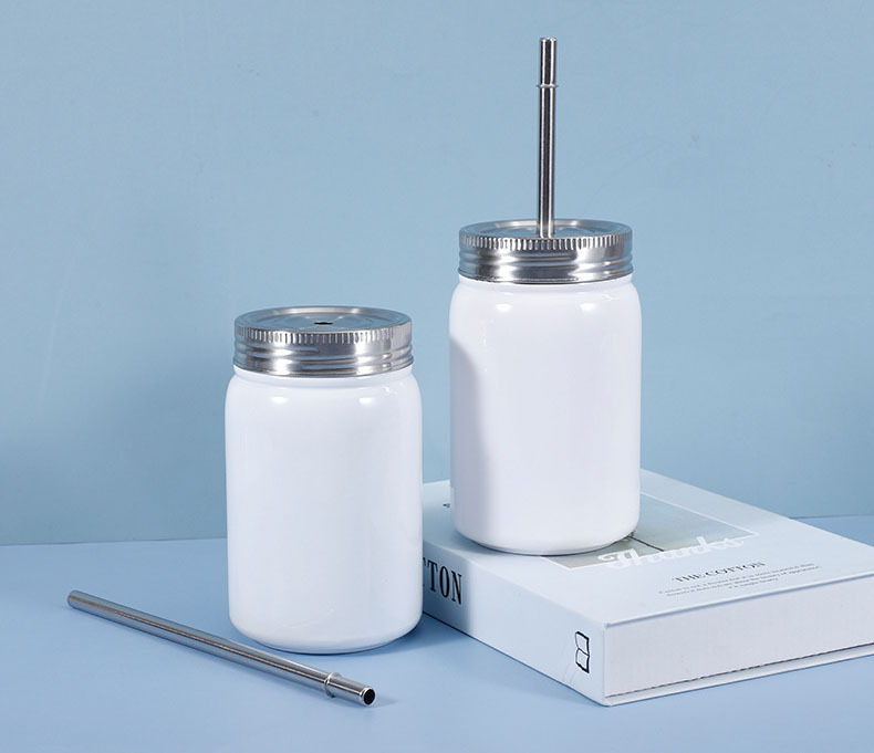 500ml/17oz Sublimation Stainless Mason Jar Bottle Sublimation Tumbler with Stainless Straw
