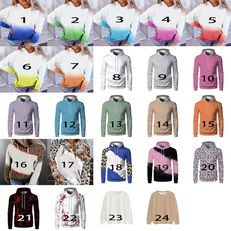 NEW Sublimation Bleached Long Sleeve Hoodies Sublimation Cloth