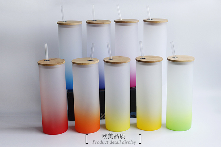 25oz Sublimation Gradient Glass Mason Jar Bottle Sublimation Glass Cup with Bamboo Lid
