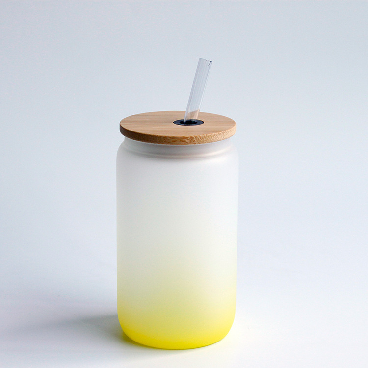 16oz Sublimation Gradient Glass Mason Jar Bottle Sublimation Cup with Bamboo Lid