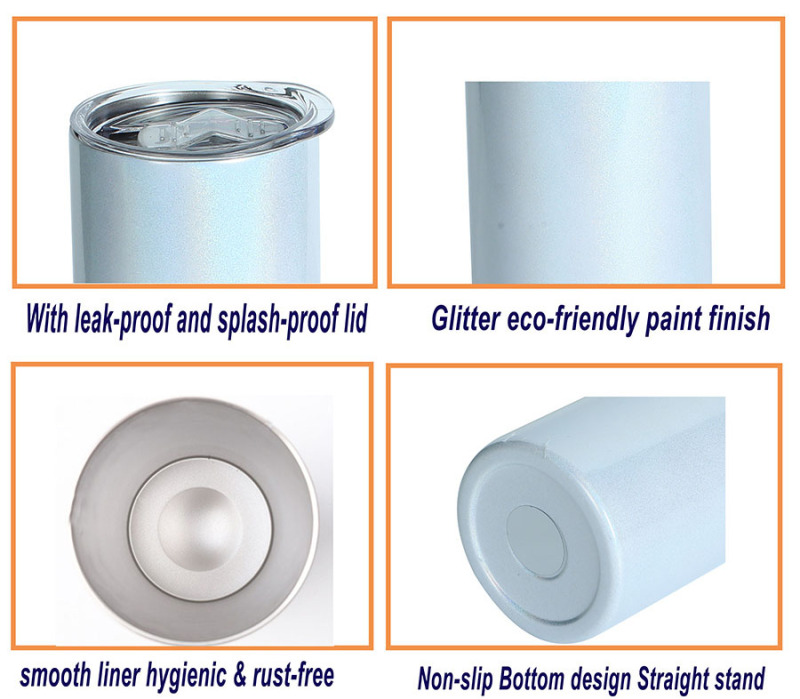 20oz Stainless Steel Sublimation Straight Glitter Shimmer Tumbler Skinny