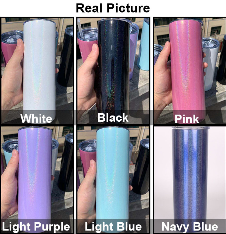20oz Stainless Steel Sublimation Straight Glitter Shimmer Tumbler Skinny