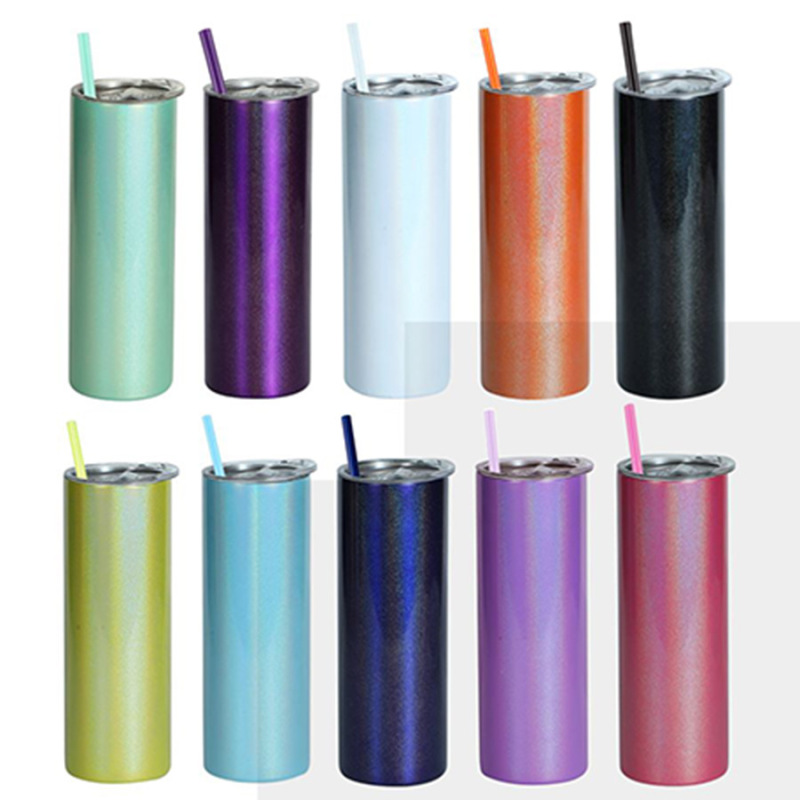 20oz Stainless Steel Sublimation Straight Glitter Shimmer Tumbler Skinny