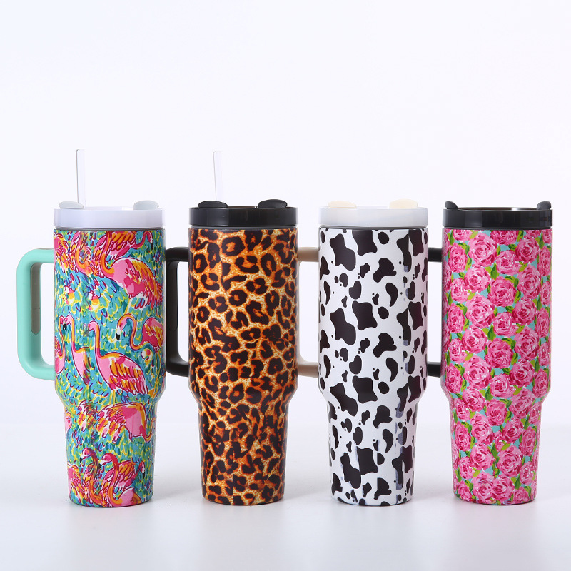 40oz Stainless Steel Leopard Cow Print  Mug (MOQ 5pcs/Color)