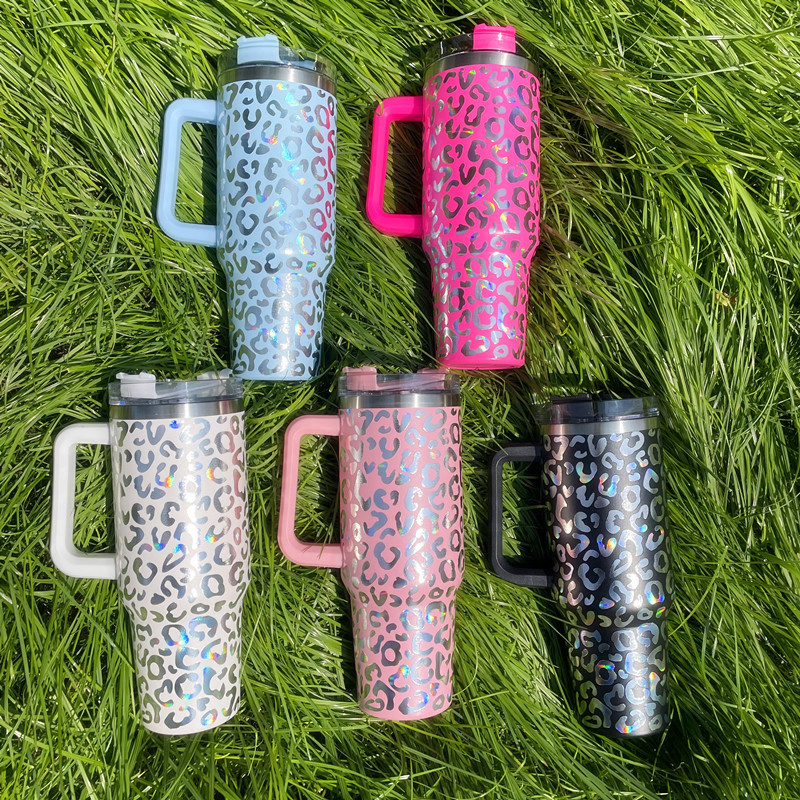 NEW 40oz Stainless Steel Shimmer Leopard Mug (25PCS)