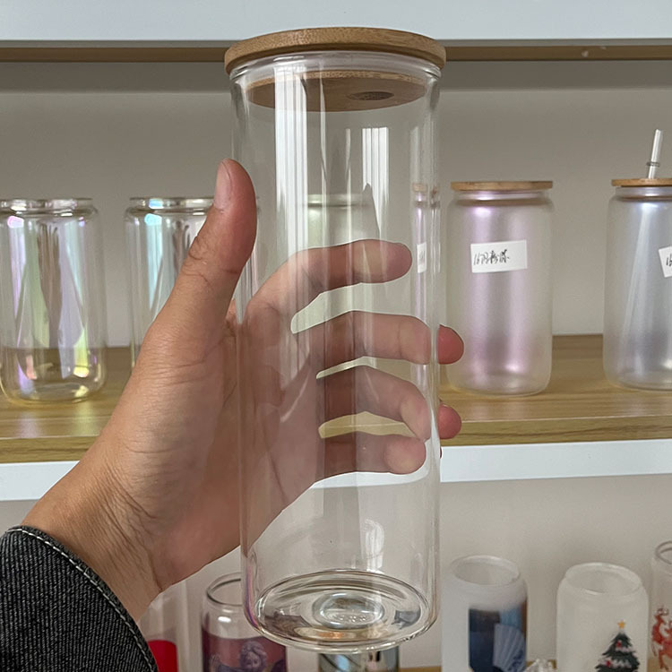 12oz/16oz/25oz Sublimation Clear Frosted Glass Cup with Bamboo Lid