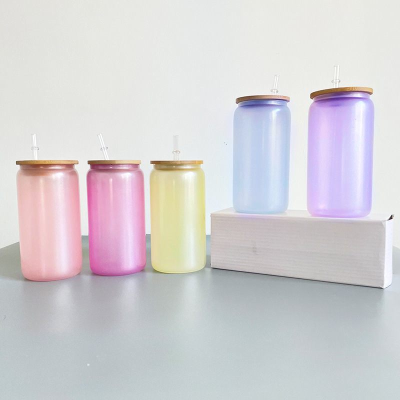 China RTS 16oz Sublimation UV Color Change + Glow in Dark Glass Can (50PCS)