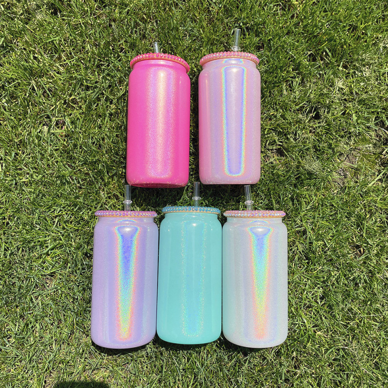 NEW China RTS 15oz/16oz Sublimation Shimmer White Glass Can with Diamond Lid (50PCS)