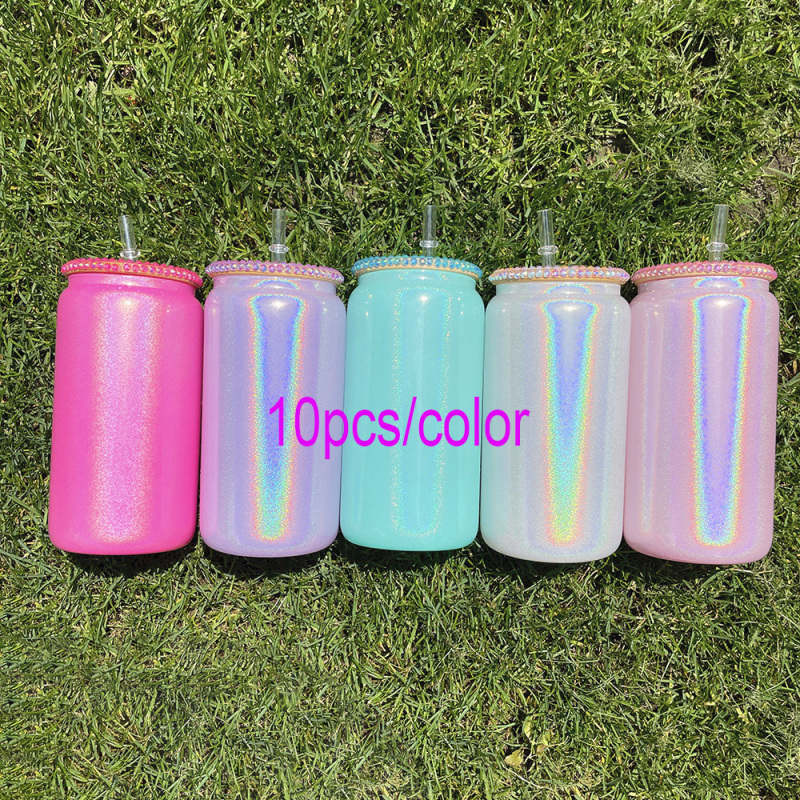 NEW China RTS 15oz/16oz Sublimation Shimmer White Glass Can with Diamond Lid (50PCS)