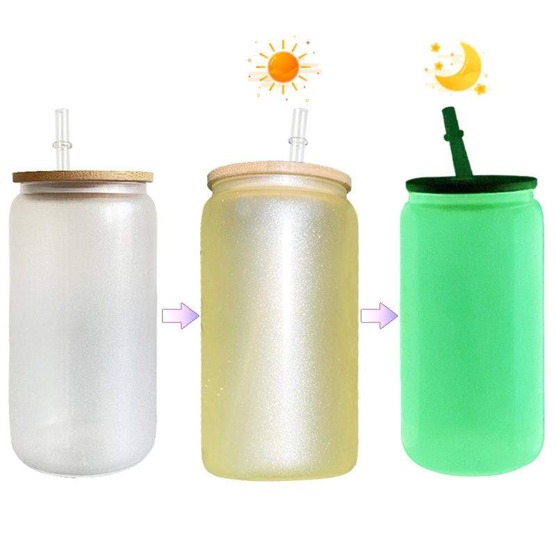 China RTS 16oz Sublimation UV Color Change + Glow in Dark Glass Can (50PCS)