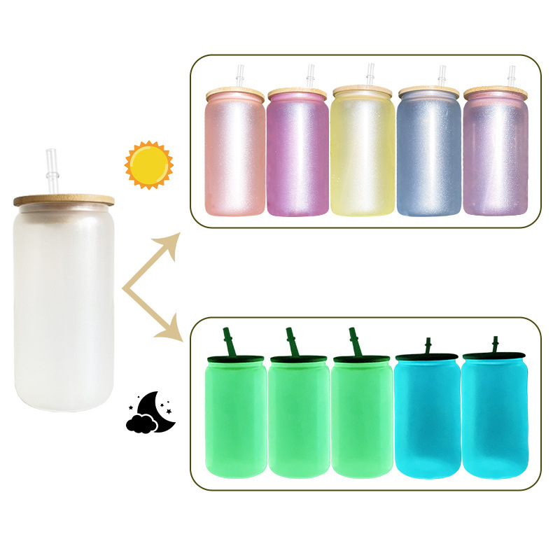 China RTS 16oz Sublimation UV Color Change + Glow in Dark Glass Can (50PCS)