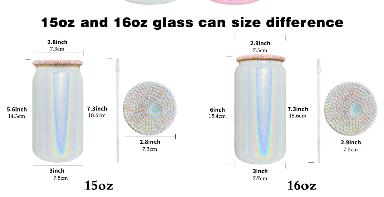 NEW China RTS 15oz/16oz Sublimation Shimmer White Glass Can with Diamond Lid (50PCS)