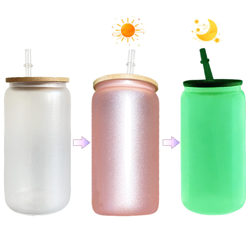 China RTS 16oz Sublimation UV Color Change + Glow in Dark Glass Can (50PCS)