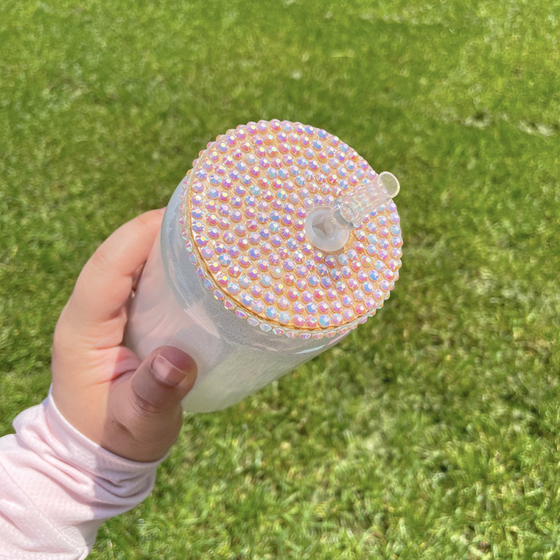 NEW China RTS 15oz/16oz Sublimation Shimmer White Glass Can with Diamond Lid (50PCS)