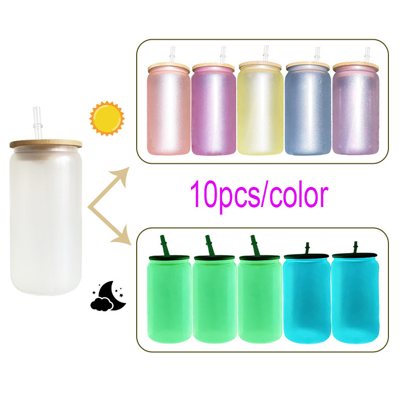China RTS 16oz Sublimation UV Color Change + Glow in Dark Glass Can (50PCS)