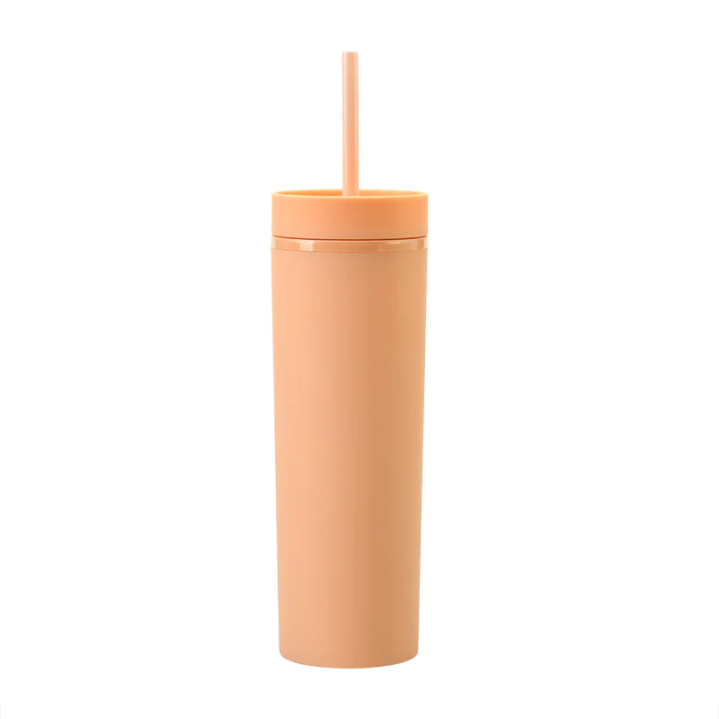 US RTS 16oz Matte Double Wall Plastic Cup Skinny with Plastic Straw(30PCS)