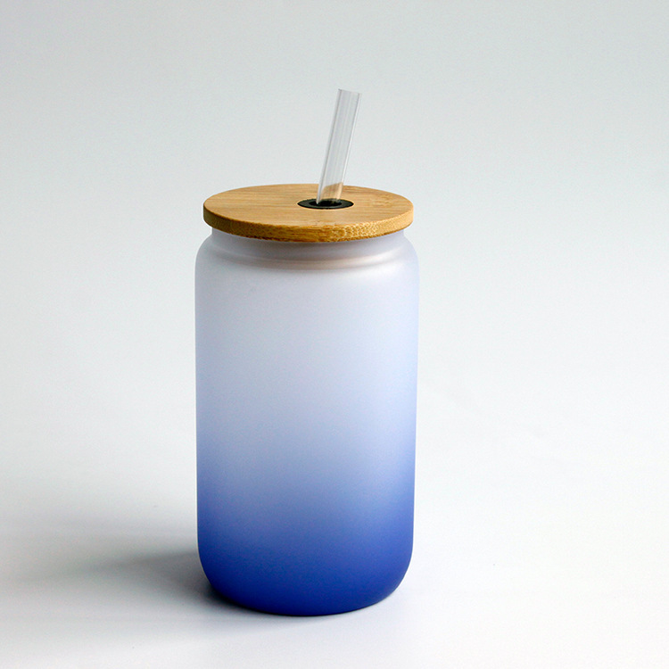16oz Sublimation Gradient Glass Mason Jar Bottle Sublimation Cup with Bamboo Lid