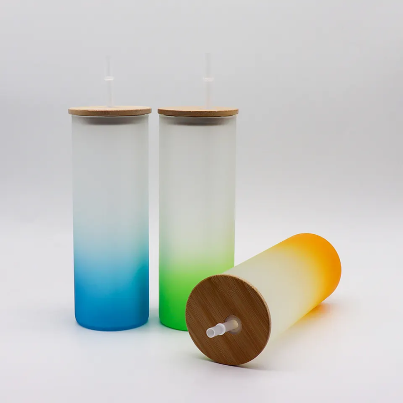 US RTS 25oz Sublimation Gradient Glass Cup with Bamboo Lid (25PCS)