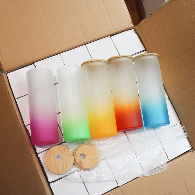 US RTS 25oz Sublimation Gradient Glass Cup with Bamboo Lid (25PCS)