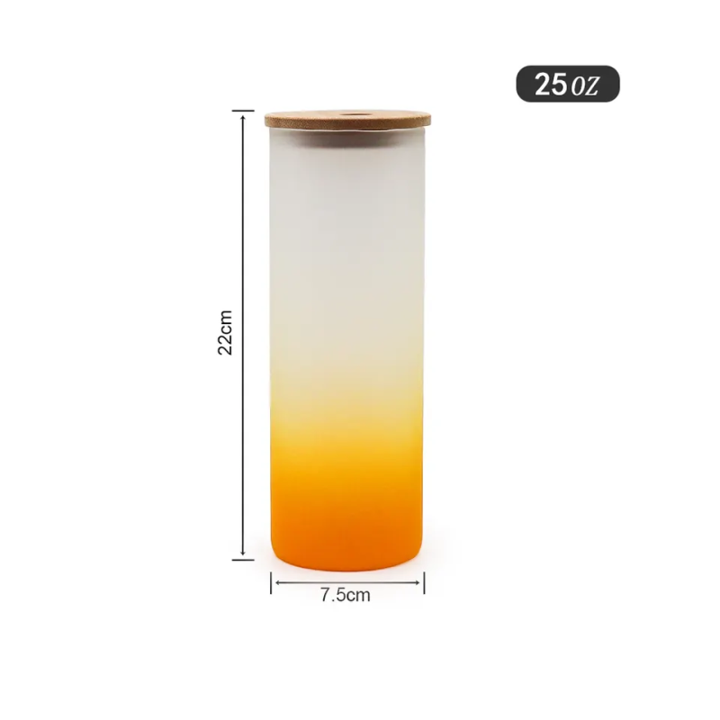 US RTS 25oz Sublimation Gradient Glass Cup with Bamboo Lid (25PCS)