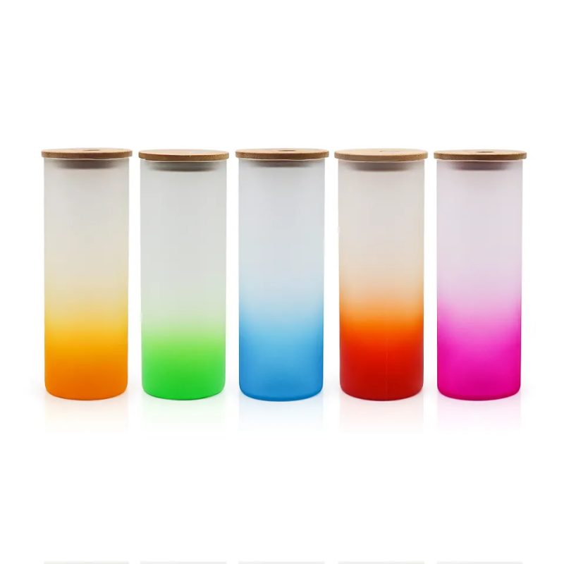 US RTS 25oz Sublimation Gradient Glass Cup with Bamboo Lid (25PCS)