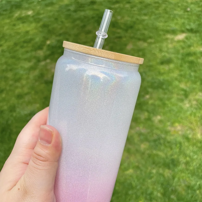 US RTS 16oz Sublimation Glitter Ombre Glass Can Free Shipping (50PCS)