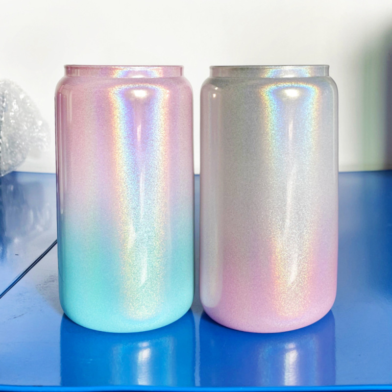 US RTS 16oz Sublimation Glitter Ombre Glass Can Free Shipping (50PCS)