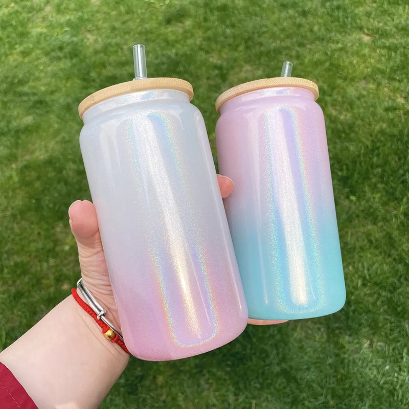 US RTS 16oz Sublimation Glitter Ombre Glass Can Free Shipping (50PCS)
