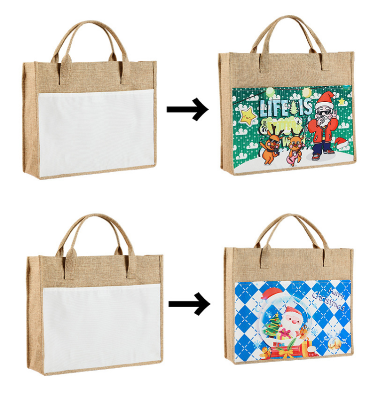 RTS Sublimation 16*9.8 inch Burlap Jute Tote Bag Free Shipping (25PCS)