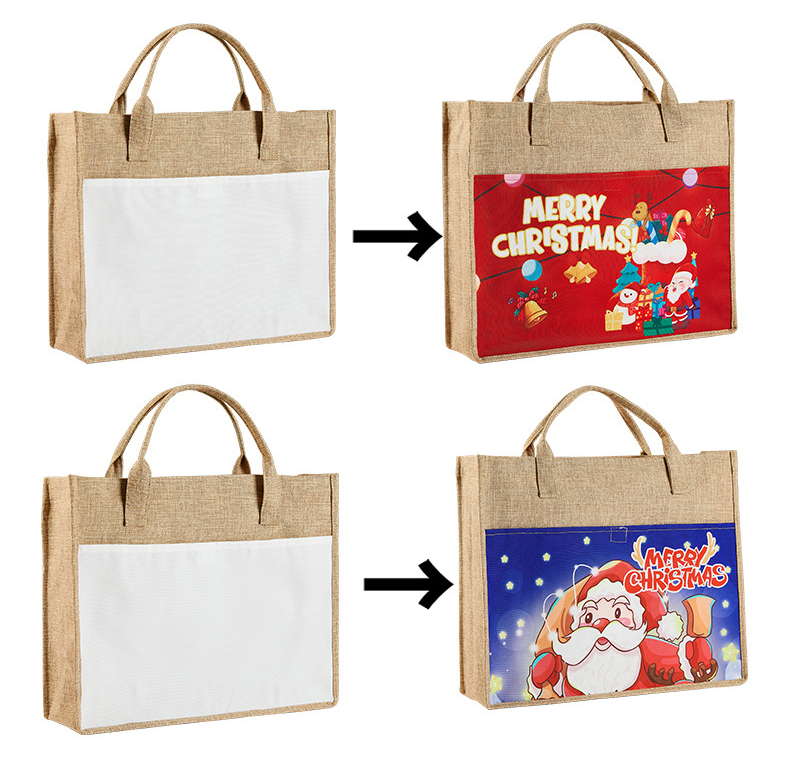 RTS Sublimation 16*9.8 inch Burlap Jute Tote Bag Free Shipping (25PCS)