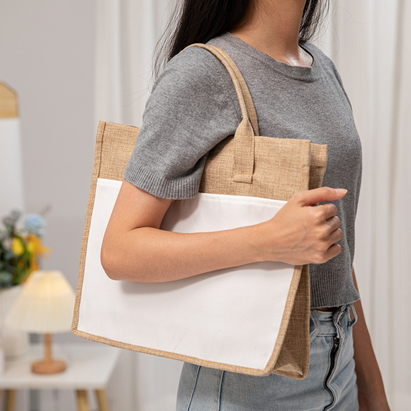 RTS Sublimation 16*9.8 inch Burlap Jute Tote Bag Free Shipping (25PCS)