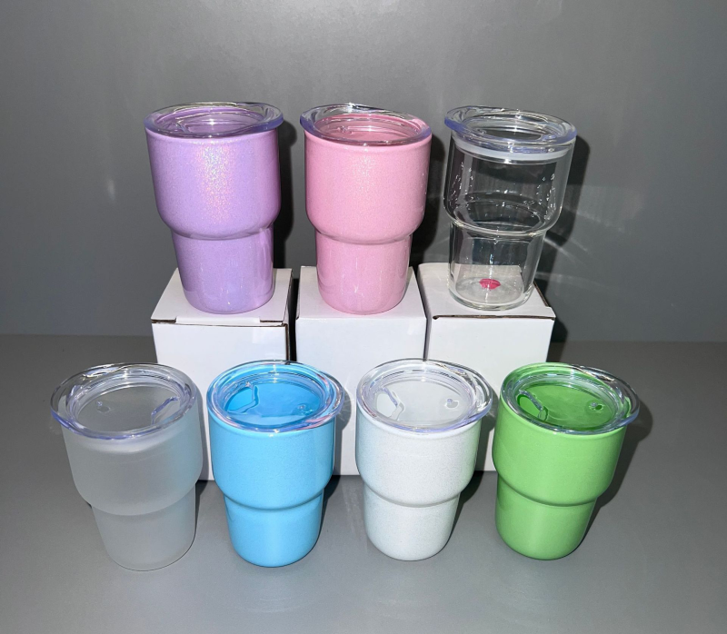 NEW RTS 2oz Sublimation Glitter Clear Frosted Shot Glass Mix Colors (20pcs/50pcs)