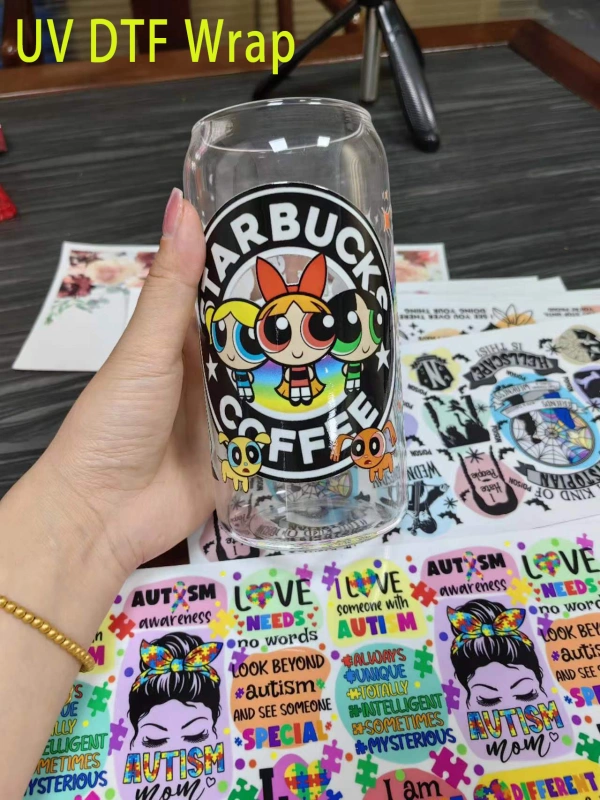 RTS UV DTF Cup Wrap Transfer for 16oz Glass Can 9.5*4.3inch Free Shipping (50pcs/100pcs/200pcs)