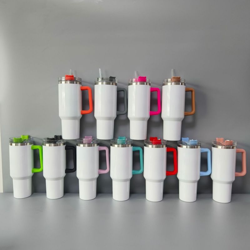 China RTS 40oz Sublimation Mug with Colored Handle Free Shipping (12pcs/25pcs)
