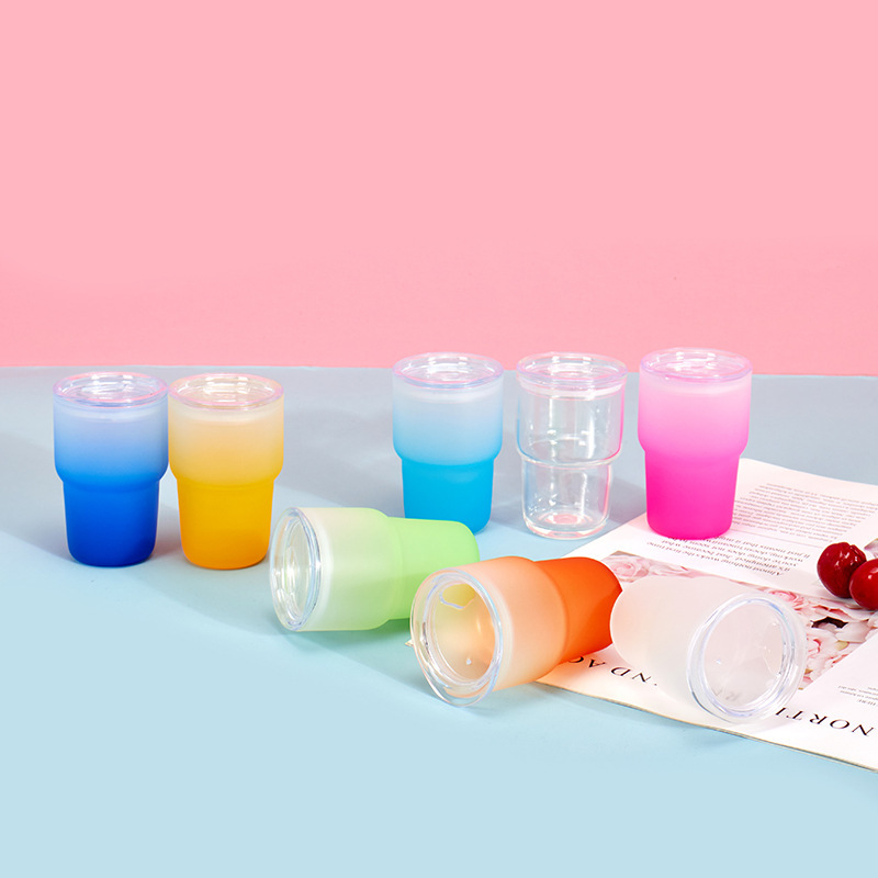 NEW RTS 3oz Sublimation Ombre Glass Mini Shot Glass Mix Colors Free Shipping with Plastic Straw (50pcs)
